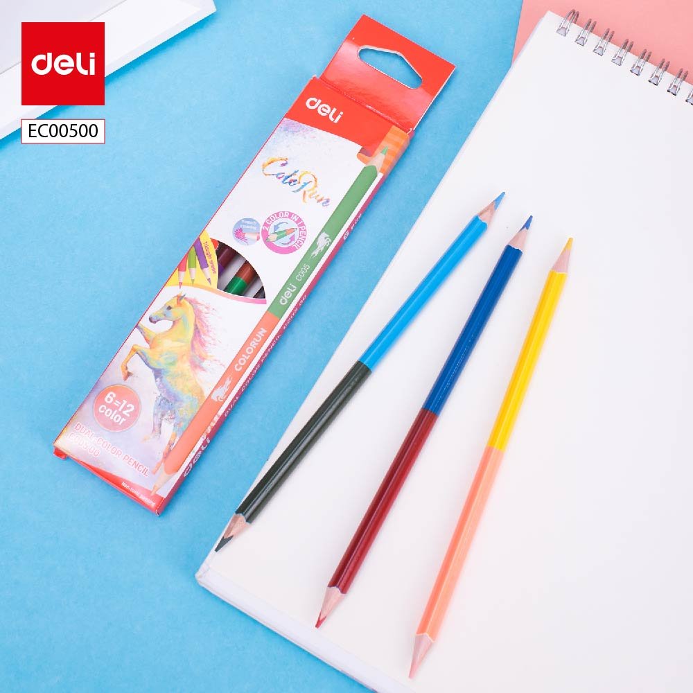 EC00500_9 ديلي أقلام تلوين خشب طرفين - 6 قلم ( 12 لون ) - EC00500